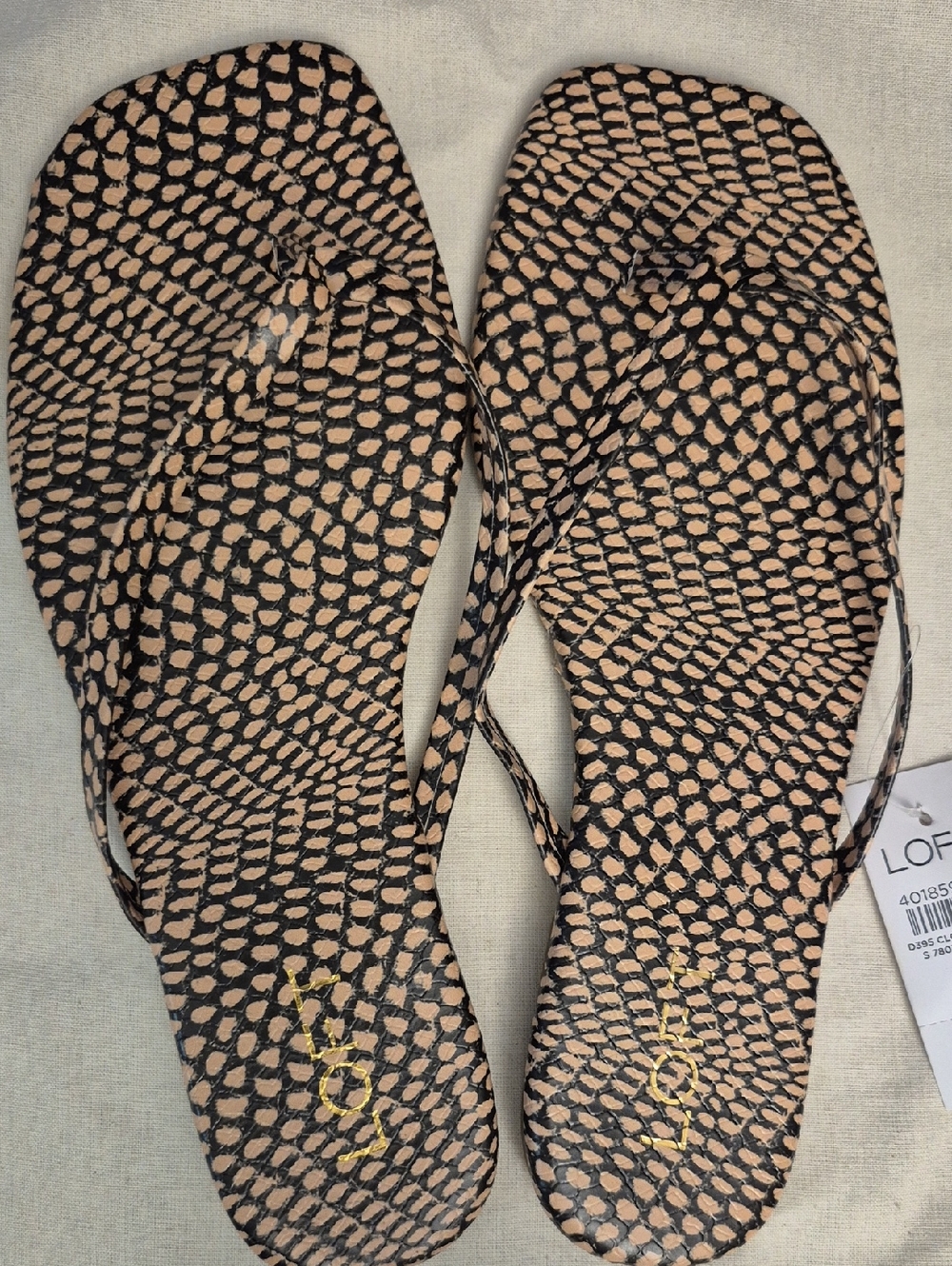 LOFT Black and Beige Patterned Women's Flip-Flop Sandals